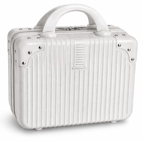 Image of Portable Hard Shell Cosmetic Bag Travel Case, Small Travel Hand Luggage with Elastic Band, Mini Abs Carrying Makeup Case Suitcase (B-White)