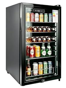 E-Yards Freistehender & Unterbau Getränkekühlschrank, Dreifach verglaste Glastür, LED-Display & Innenbeleuchtung, Leiser Weinkühler & Bierkühler mit verstellbaren Ablagen und Temperaturregelung