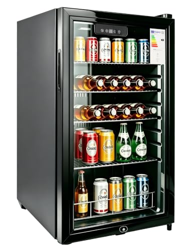 E-Yards Freistehender & Unterbau Getränkekühlschrank, Dreifach verglaste Glastür, LED-Display & Innenbeleuchtung, Leiser Weinkühler & Bierkühler mit verstellbaren Ablagen und Temperaturregelung