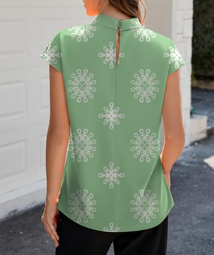 Image of Funlingo Womens Summer Tops Mock Neck Short Cap Sleeve Blouses Business Casual Work Chiffon Shirts Front Pleated Tunic Top