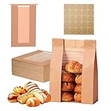EffiQ-Rate 100 Stück Brotbeutel für Hausgemachtes Brot, 80g Beschichten Ppapiertüten mit Fenster, Brottüten mit Blechbindern und Aufklebern zur Aufbewahrung von Brot, Keksen, Snacks (21 x 9 x 35 cm)