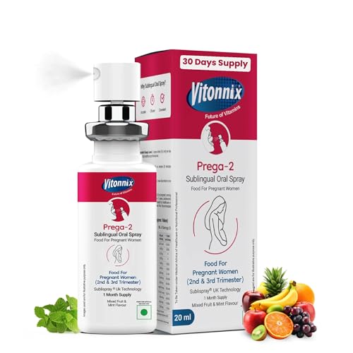 Image of Prega-2 Sublingual Oral Spray Supplement for 2nd & 3rd Trimester | Under the Tongue | 9x Better Absorption | Folic Acid, Vitamin B6, B12, B7 (Biotin), B3 (Niacin), Vitamin C & Iron for Maternal Health | 20ml | 1 Month Supply