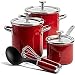 Produktbild KitchenAid Steel Core Enamel 8-teiliges Kochgeschirr-Set mit Deckeln, deutsche Emaille, Induktionsgeeignet, backofenfest, spülmaschinenfest, Empire Rot