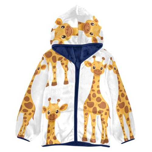 Cartoon Baby Giraffe Girls Fleece Jacket Girls Fall Jacket Girls Zip Up Hoodie Girls Sherpa Jacket 2-10T