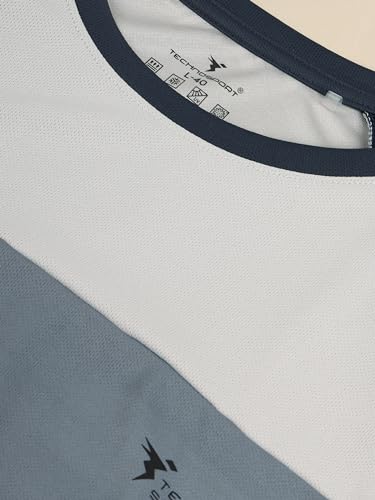 Image of TECHNOSPORT Men's Slim Fit Polyester Color Block Athleisure Crew Neck T-Shirt with Full Sleeve, Moisture Wicking and Quick Dry