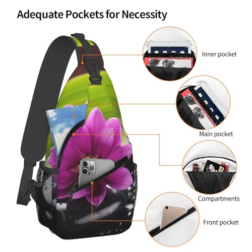 Bolso cruzado negro con flor púrpura para hombre y mujer miniatura 4