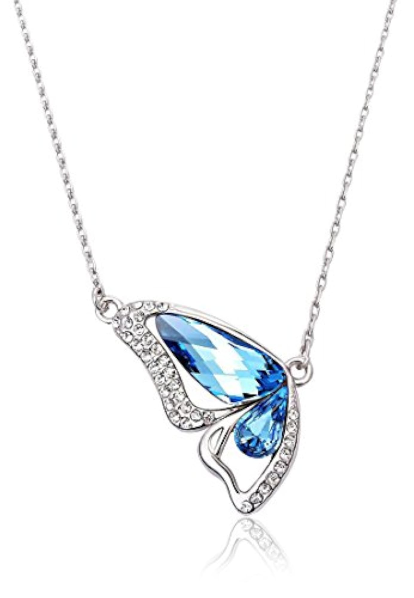 Women's Platinum Plated Crystal Butterfly Pendant Necklace