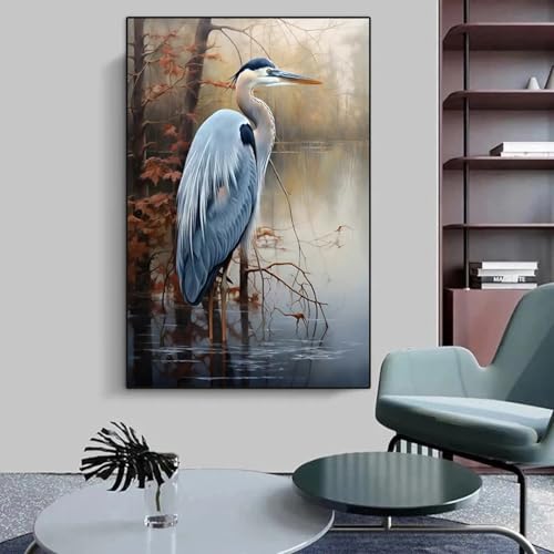 Héron dans l'eau affiche de paysage naturel pour la décoration du salon