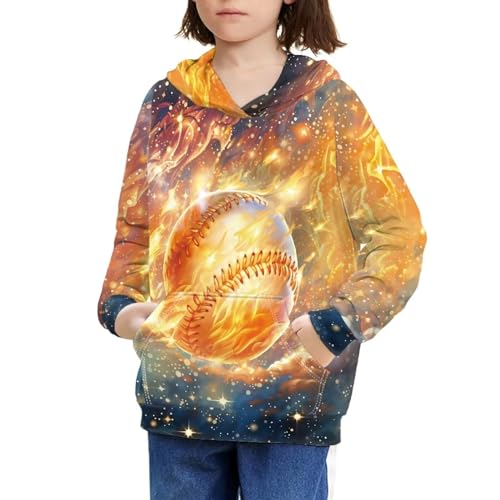 Golden Galaxy Hoodies for Kids 3D Baseball Plush Inside Sweatshirts 7-15 Years Boys Girls Pullover with Pocket4