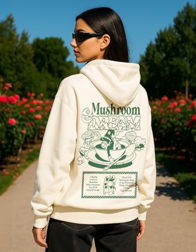 Image of JUNEBERRY Cotton Fleece Regular Fit Hooded Sweatshirt Lastest Back Graphic Printed Winter Hoodies for Women (Available in Colors: Black, SOYA Bean, Orange, Marshmellow, White & Lilac)