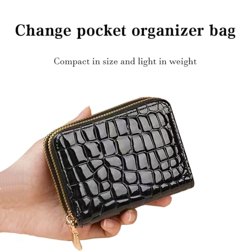 Double-layer women's currency storage bag, zipper-style card storage pocket, compact and portable 14-position large-capacity storage bag, currency and credit card storage bag (black)2