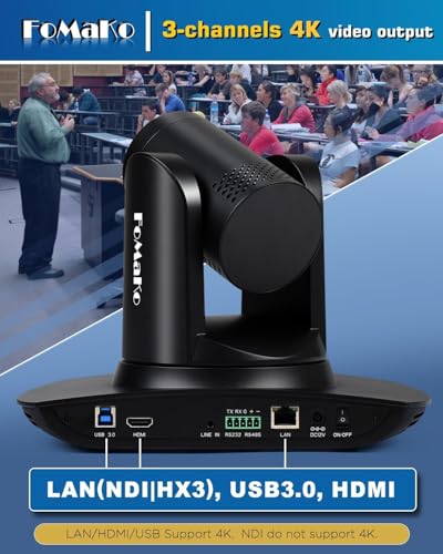 Image of FoMaKo 4K 20X PTZ Camera HDMI with NDI and AI Auto-Tracking PTZ Camera,for Church Worship Education Conference Events,NDI 6 & NDI HX3 Certified(K20UHx2+KC608 Pro) BK20UH2