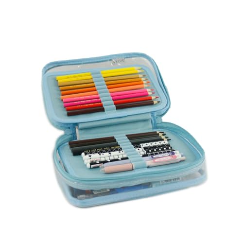 Estojo Box 100 Pens 2 divisorias Cristal Azul Bebe Sabra