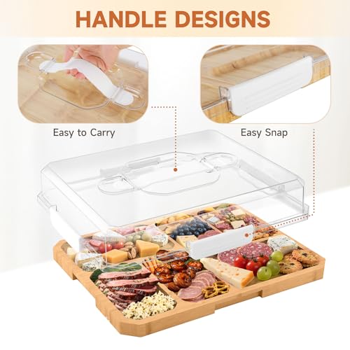 Charcuterie Board with Lid, Travel Portable Snackle Box Charcuterie Container Bamboo Cutting Boards for Candy Fruits Nuts Snacks, House Warming Gifts for Women - Image 4