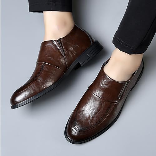 Men's Shoes Genuine Leather Casual Slip-on Shoes， Business Soft Bottom Pointed Toe Breathable Inside Increased Single Shoe4