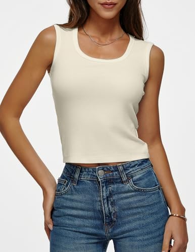Tank Tops for Women Scoop Neck Sleeveless Tops Workout Cropped Ribbed Summer Y2k Clothes 20252