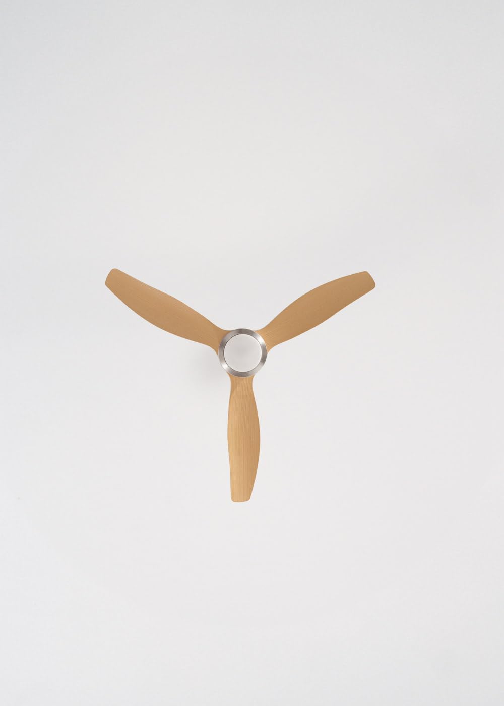 CREATE / WINDSTYLANCE S/Ventilador de techo ABS con luz níquel aspas efecto madera clara con Wifi y mando / 40W, Temporizador, Ø112 cm, 6 velocidades, temporizador, verano-invierno, doble altura