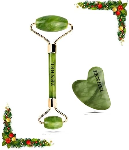 ZEXREL Facial Massager Jade Roller & Gua Sha Tool 100% Natural Himalayan Stone for Face Neck Healing Skin Wrinkles & Face Eye Neck Foot Manual Massage For Women -(Stone – 1) at Rs. 219