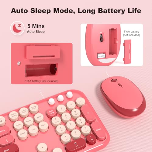 Image of KNOWSQT Wireless Keyboard and Mouse Combo - Lovely Red 2.4G Full-Sized Colorful Keyboards, Round Keycap USB Dongle Plug Play Cute Keyboards for Windows, Laptop, PC, Desktop, Mac