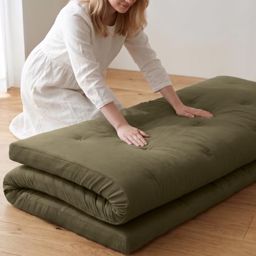 Image of ZonLi Japanese Floor Futon Mattress Twin Size 75 inchx 39 inch, 100% Cotton Cover 4 inch Thicken Tatami Mattress, Foldable Sleeping Pad, Portable Dormitory Tatami Mat, Roll Up Floor Lounger Bed for Adult