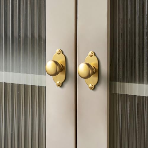 Image of Goo-Ki Brushed Gold Zinc Alloy Cabinet Knob with Backplate - Single Hole Center Cabinet Pull Hardware for Bedroom, Kitchen, 12 Pack(8611-G013)