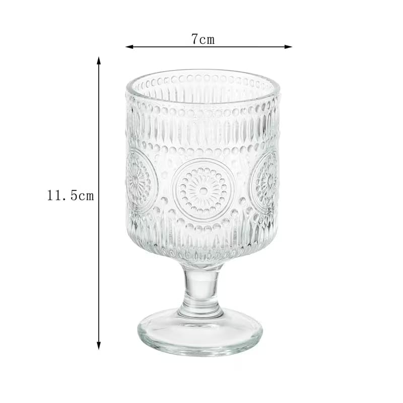 Image of PrimeWorld Vintage Goblet Glasses Set of 6 | Embossed Floral Decorative Glass Cups | Elegant Wine & Mixed Drink Glasses for Parties, Bars, Restaurants & Dining