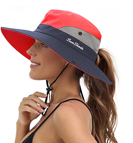 Image of Sun Hats for Women Beach Hat Ponytail Hat Womens Sun Hat with UV Protection Wide Brim