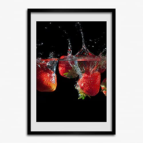 Cadre photo affiche 50x70 cm tableau décoratif moderne fraises en bois MDF