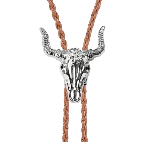 Image of GelConnie Longhorn Bull Bolo Tie for Men Native American Western Cowboy Leather Necktie Bolo Necklace for Women Gold Texas