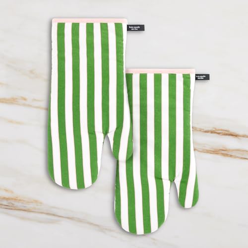 Image of kate spade new york Botanical Stripe Oven Mitt 2-Pack Set, 7 inch x 13 inch, Green /Pink
