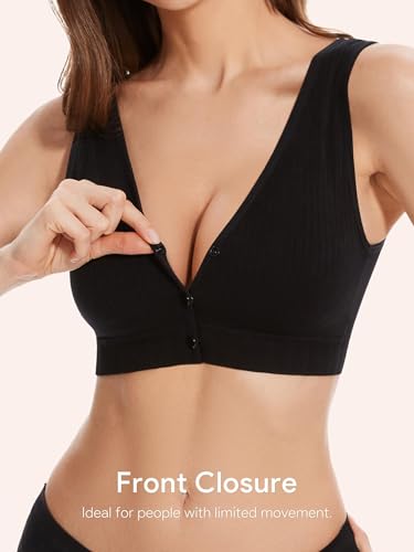Image of Angelhood Front Close Wireless Bras for Women, Smoothing Padded Bralette, Comfortable Snap Closing Bras, 4 Pack