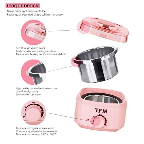 Y.F.M 500ML Waxing Kit for Women, Professional Wax Warmer with 4 x 100g Wax Beans, Adjustable Temperature for All Wax/Hair Types, Eyebrow, Facial, Body, Bikini, Brazilian