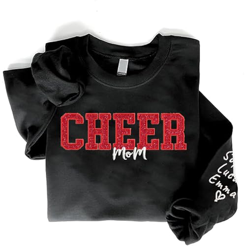 Personalized Embroidered Cheer Mom Sweatshirt, Mama Mom Christmas Embroidered Glitter Plaid Pullover, Gifts for Mama