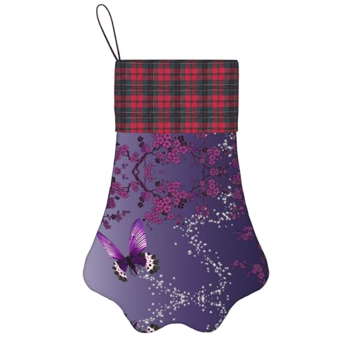 ALLiYa Calcetines de Navidad con diseño de pata de perro, diseño de mariposa, color morado, con estampado de patas, decoración navideña, color negro, talla única grande
