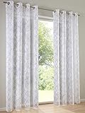 Heine Home Set Dekostore in weiß/taupe. Bedruckt. Halbtransparente Ware aus 100% Polyester.