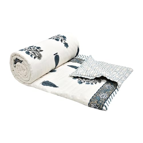 Image of BLOCKS OF INDIA Hand Block Printed Cotton King Size Quilt /Rajai (90 inch X 108 inch) (Grey Rose)
