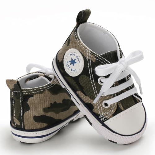 Image of Unisex Baby Girls Boys Canvas High-top Shoes, Newborn Infant Anti-Slip Soft Sole Frist Walking Breathable Sneakers