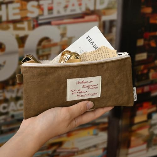 Image of Monolike Archive247 Faded Pencil Case, Brown - Classic Muted Tone Desk Organizer, Vintage Minimalist Writing Instrument Pouch