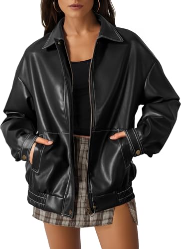 EVALESS Leather Jacket Women Faux Motorcycle Coats Fashion Oversi...