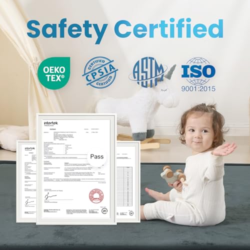 Image of 1.3 inch Thick Baby Floor Play Mat, 59x79 Padded Foam Tummy Time Crawling Mat, Non-Slip Water-Repellent Soft Plush Nursey Area Rug for Playroom Bedroom Living Room (Dark Gery)