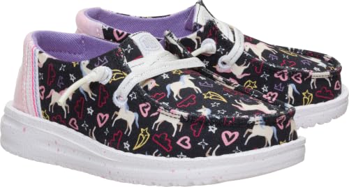 Image of HEYDUDE Girl's Youth Wendy Garden Floral Slip On Shoe | Skyway Blue /Multi | Lightweight Loafer with Elastic Laces