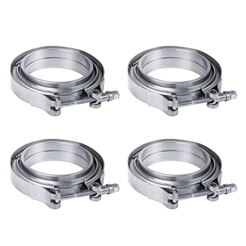 JDMSPEED New 3 V-Band Flange Clamp Kit With Ridge 4 Pcs Stainless Steel Replacement For Exhaust Downpipe (4)