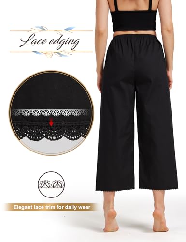 Image of Women Cotton Half Slip Pettipants for Under Dress with Lace Trim Victorian Pajama Pants