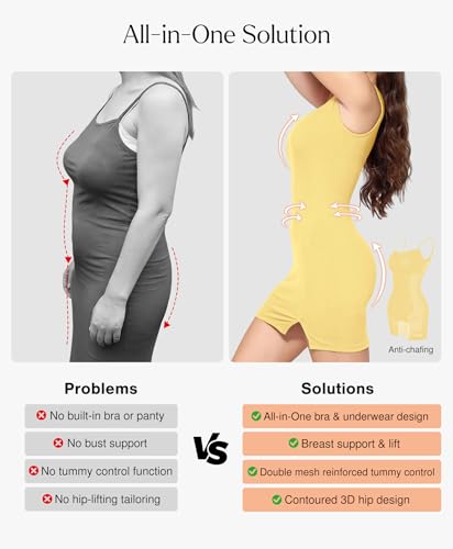 Image of Popilush Cocktail Dresses for Women Built in Shapewear Bra 8 in 1 Square Neck Mini Slit Party Summer Dress