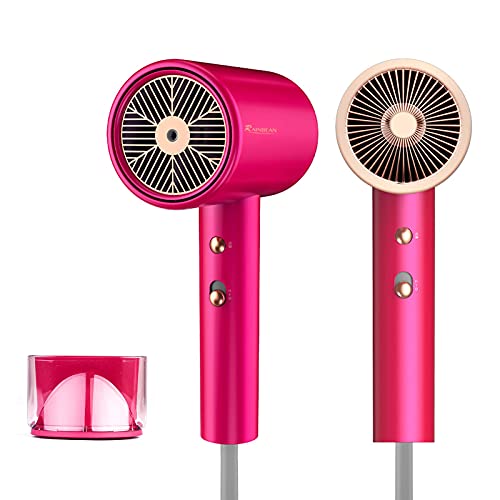 Water Ionic Hair Dryer, RAINBEAN 1800W Travel Hair Dryer with Magnetic Nozzle, 2 Speed and 3 Heat Settings, Low Noise Fast Drying Hair Dryer for Home, Travel, Pink