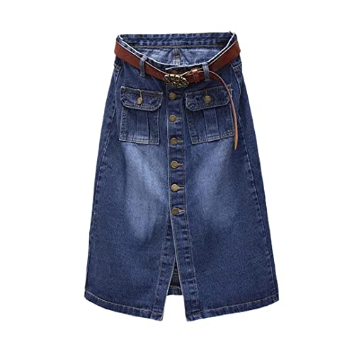 Jupe en jean boutonnée taille haute avec ceinture ajustable pour silhouette harmonieuse