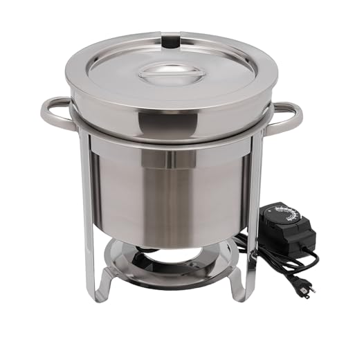 11.6QT Soup Chafer, Stainless Steel Round Soup Warmer with Electric Heating Plate, Large Soup Chafer with Pot Lid and Frame, Commercial Soup Pot Chafing Dish for Catering Parties Events Banquets (11L)