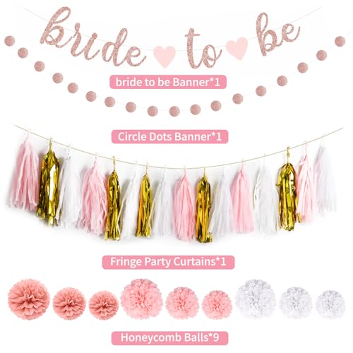 Image of NISOCY Bachelorette Party Decoration, Pink Bridal Shower Decoration Bride to Be Sign Banner with Fringe Party Curtains and Honeycomb Balls for Fall Wedding Bridal Shower Party Decorations