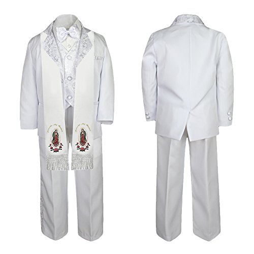 Image of Baby Boy Teen Christening White Paisley Suit Gold Guadalupe Mary on Stole SM-20
