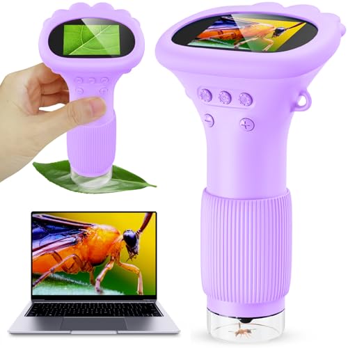 Image of Ashfly Microscope for Kids 200x Zoom 2-Inch HD Kids Microscope Camera - STEM Learning Kit | Portable Science Tool | Perfect for Ages 3-12 Girls | Purple